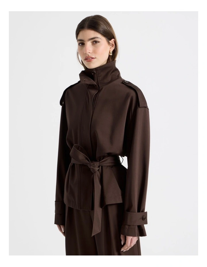 Funnel Neck Jacket With Belt in Chocolate image 5