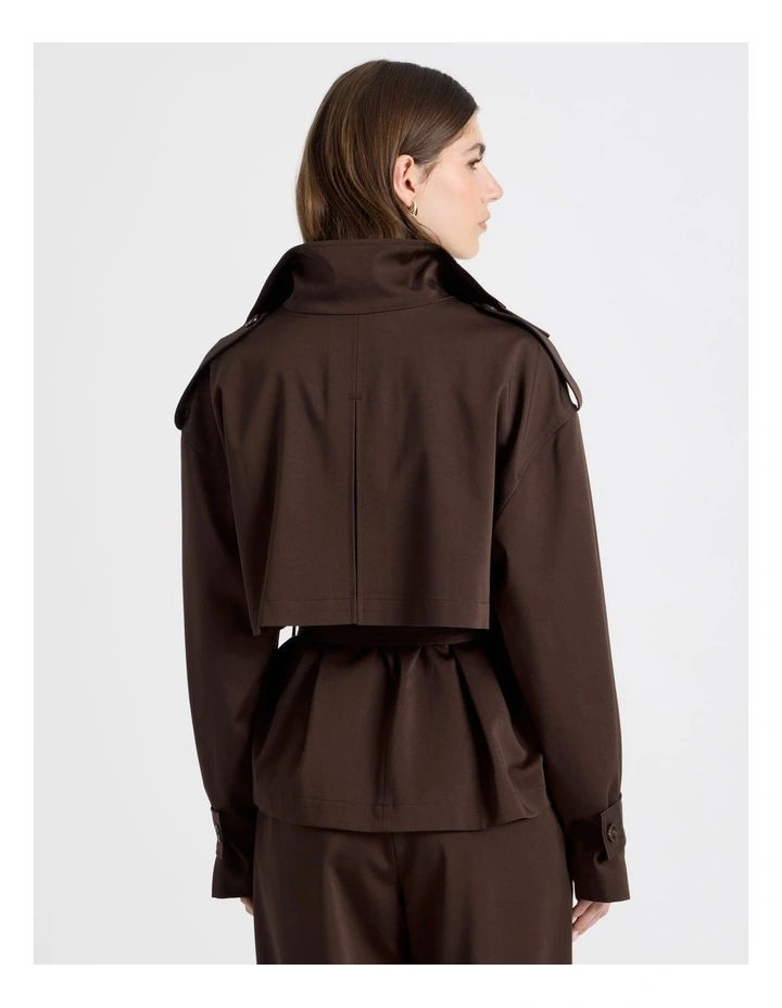 Funnel Neck Jacket With Belt in Chocolate image 6