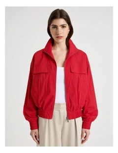 Utility Detail Cotton Bomber in Red