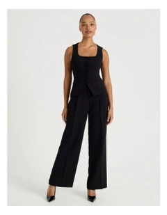 Pleat Front Wide Leg Pant in Black