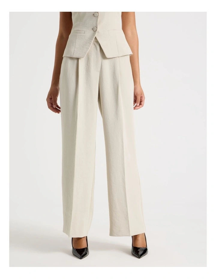 Pleat Front Wide Leg Pant in Stone image 2