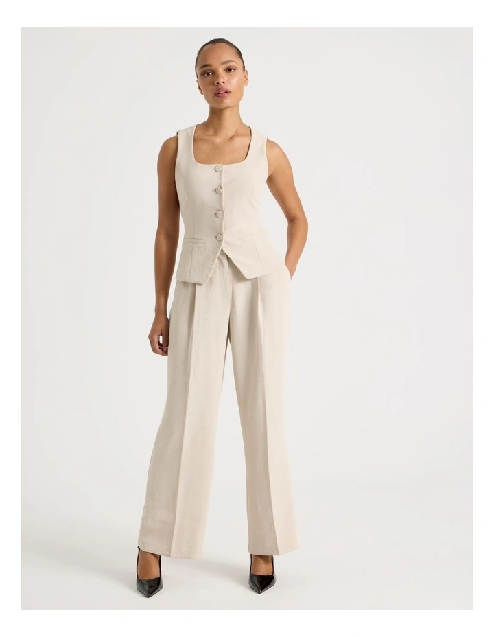 Pleat Front Wide Leg Pant in Stone image 3