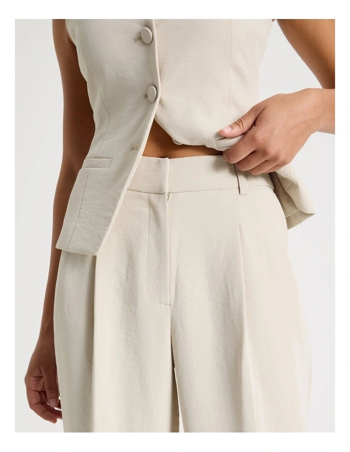 Pleat Front Wide Leg Pant in Stone image 4