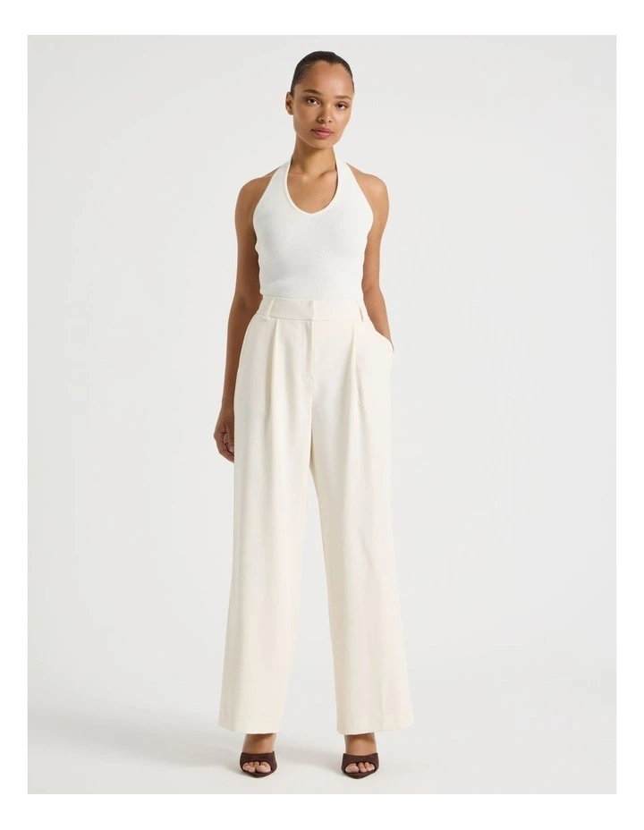 Elastic Back Wide Leg Tailored Pant in Ecru image 1