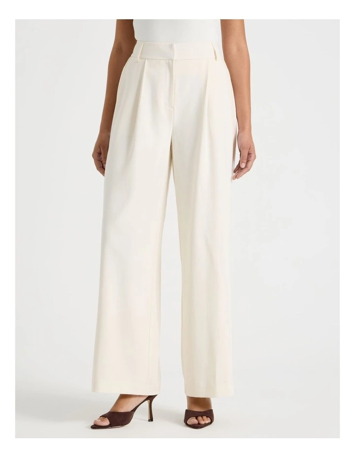 Elastic Back Wide Leg Tailored Pant in Ecru image 3