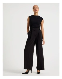 Elastic Back Wide Leg Tailored Pant in Black