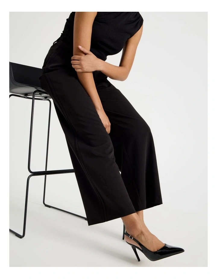 Elastic Back Wide Leg Tailored Pant in Black image 2