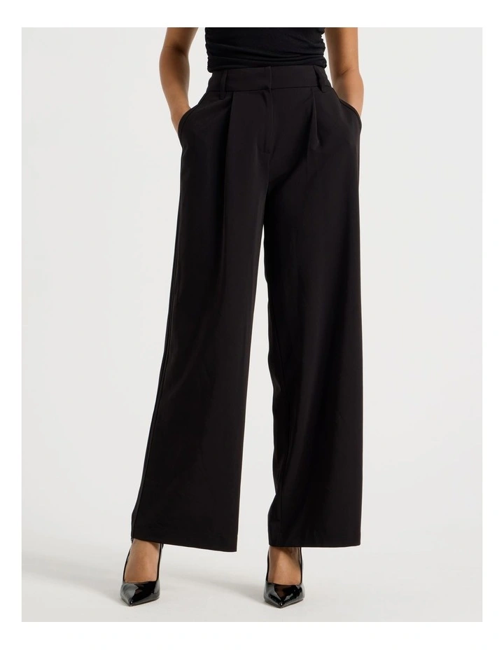 Elastic Back Wide Leg Tailored Pant in Black image 3