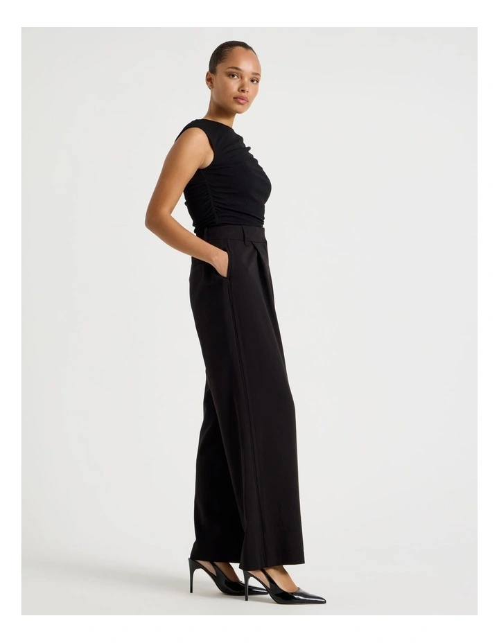 Elastic Back Wide Leg Tailored Pant in Black image 4