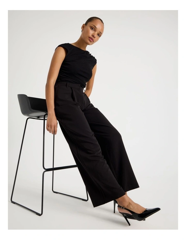 Elastic Back Wide Leg Tailored Pant in Black image 7