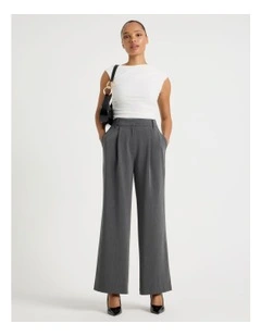 Elastic Back Wide Leg Tailored Pant in Charcoal