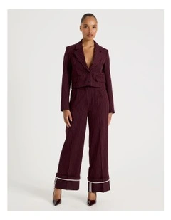 Pinstripe Cuffed Wide Leg Pant in Wine