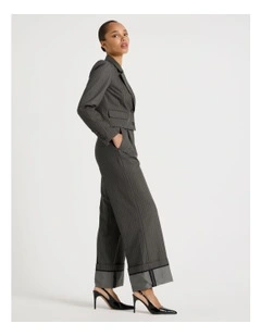 Pinstripe Cuffed Wide Leg Pant in Charcoal