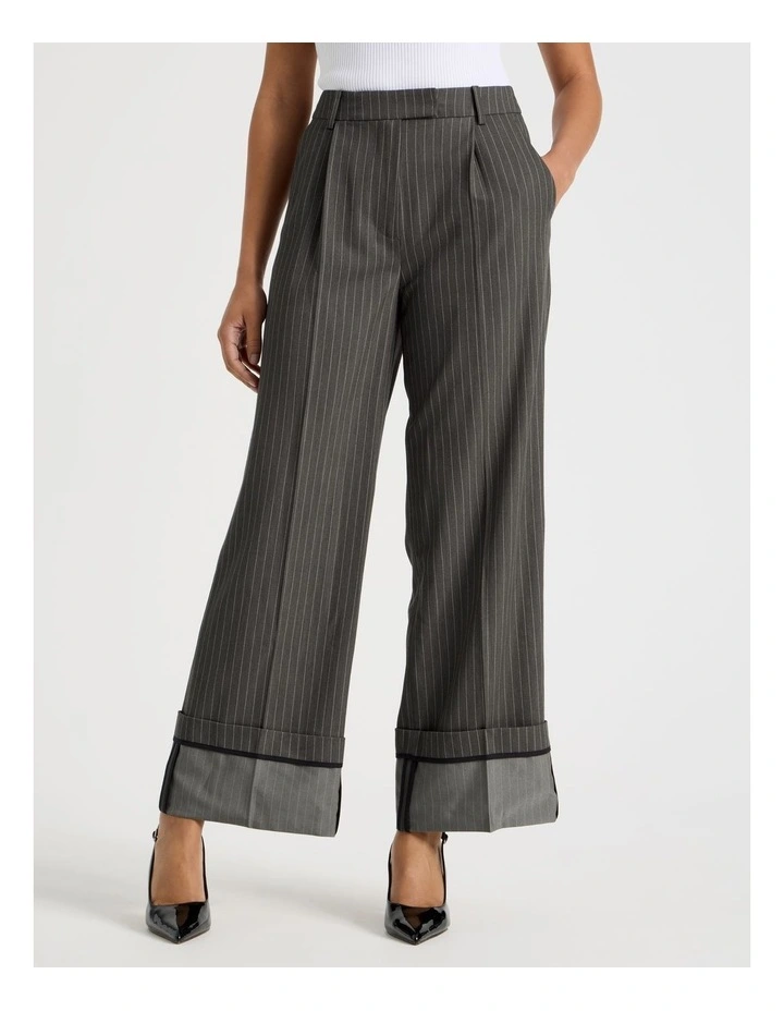 Pinstripe Cuffed Wide Leg Pant in Charcoal image 2