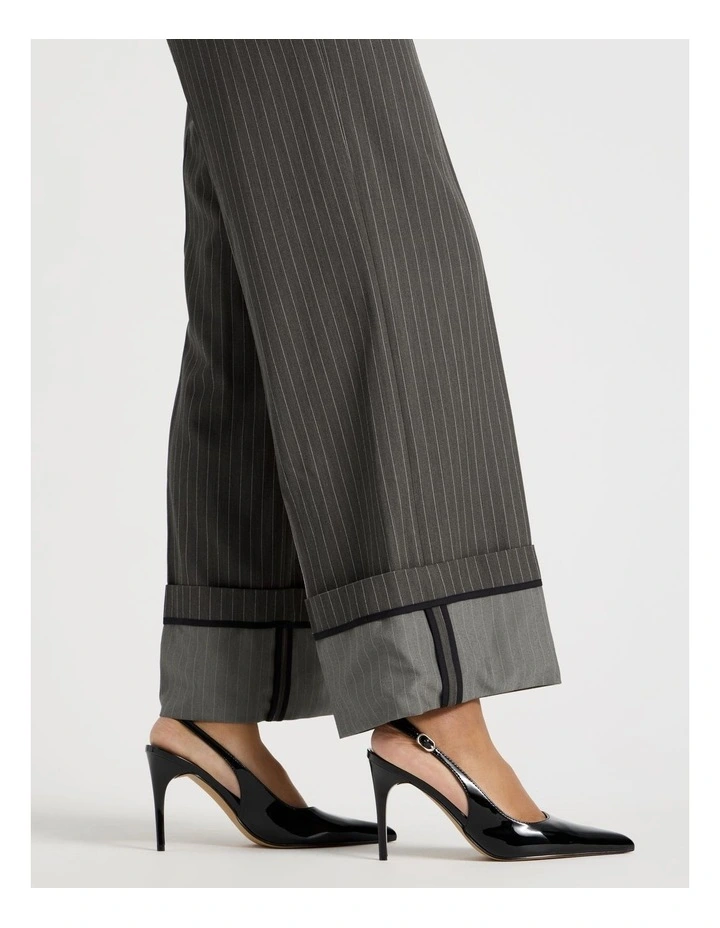 Pinstripe Cuffed Wide Leg Pant in Charcoal image 3