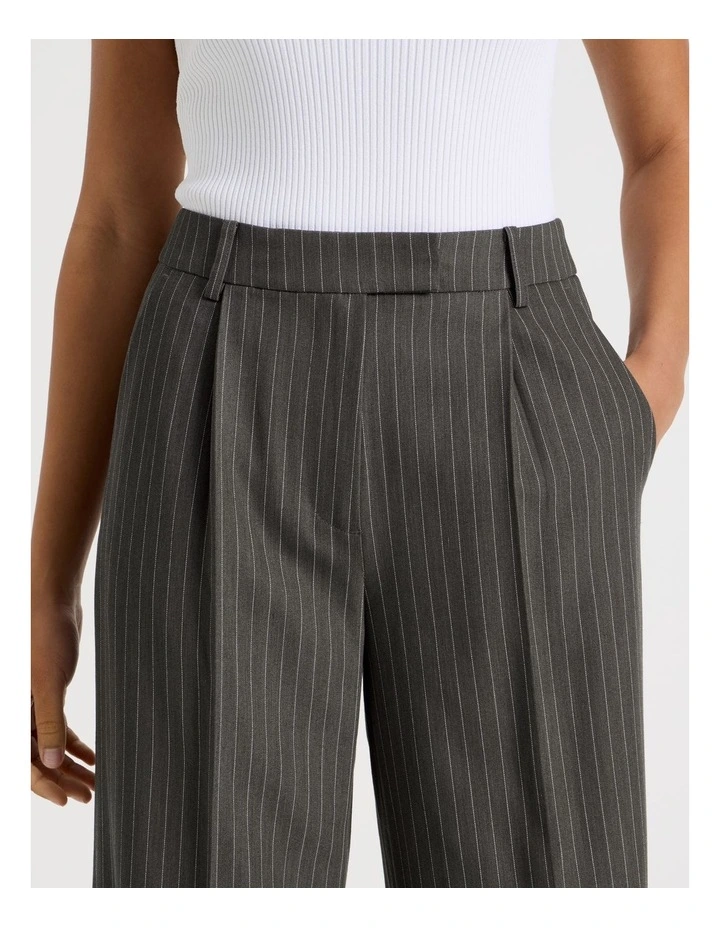 Pinstripe Cuffed Wide Leg Pant in Charcoal image 4
