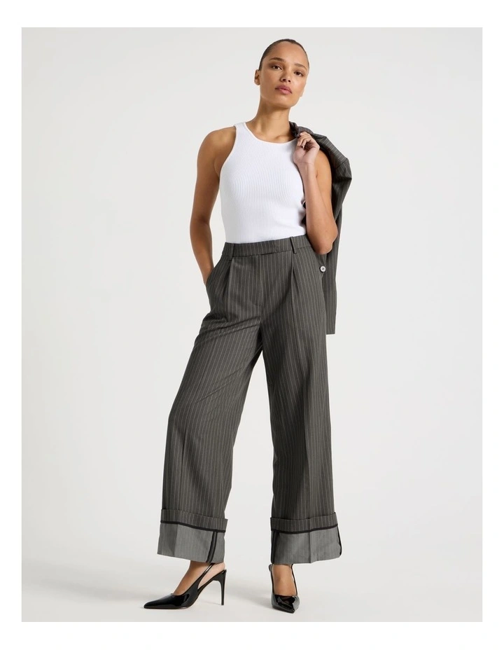 Pinstripe Cuffed Wide Leg Pant in Charcoal image 5