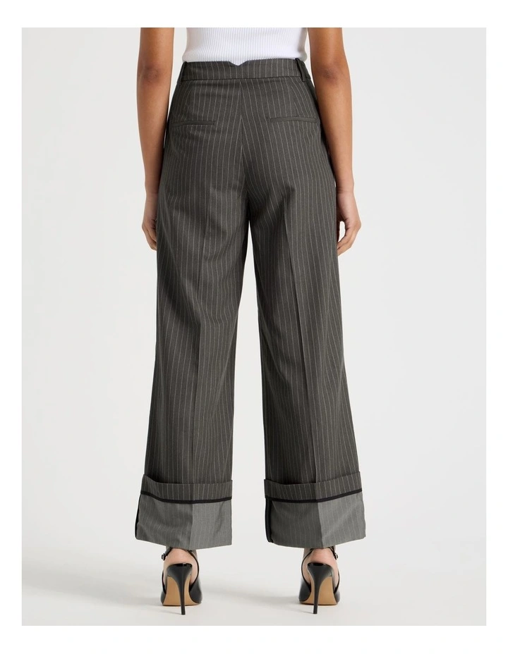 Pinstripe Cuffed Wide Leg Pant in Charcoal image 6