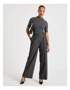 Double Pleat Wide Pants in Charcoal