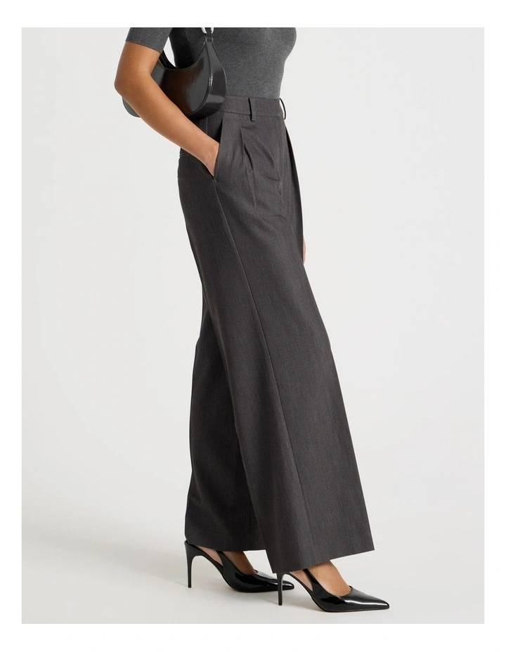 Double Pleat Wide Pants in Charcoal image 2