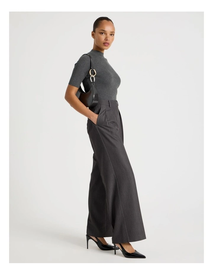 Double Pleat Wide Pants in Charcoal image 3
