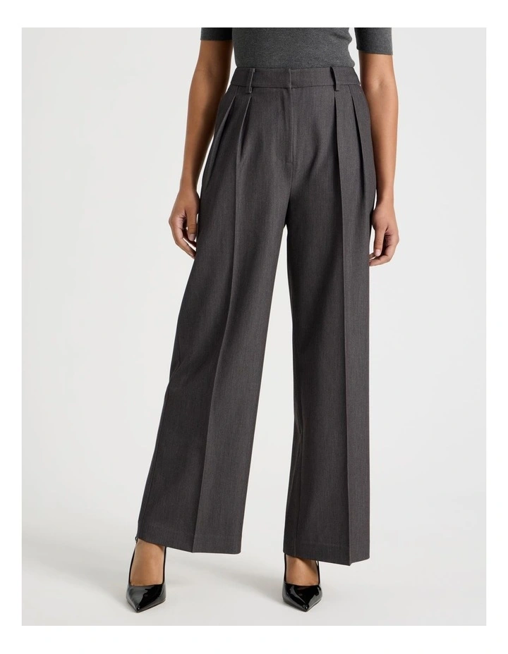 Double Pleat Wide Pants in Charcoal image 4