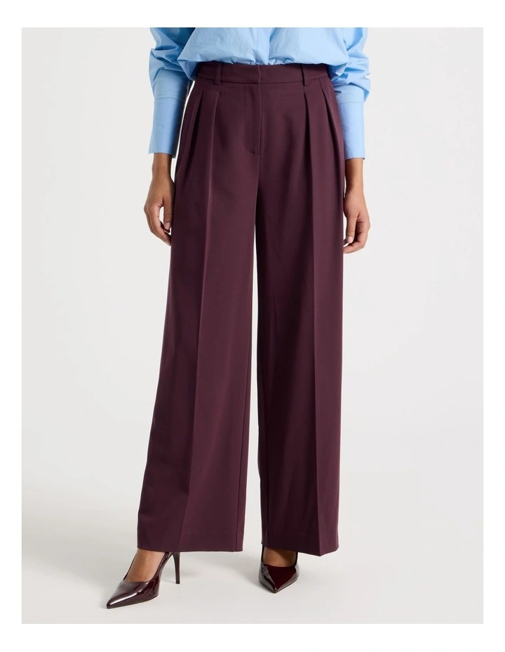 Double Pleat Wide Pants in Wine image 2