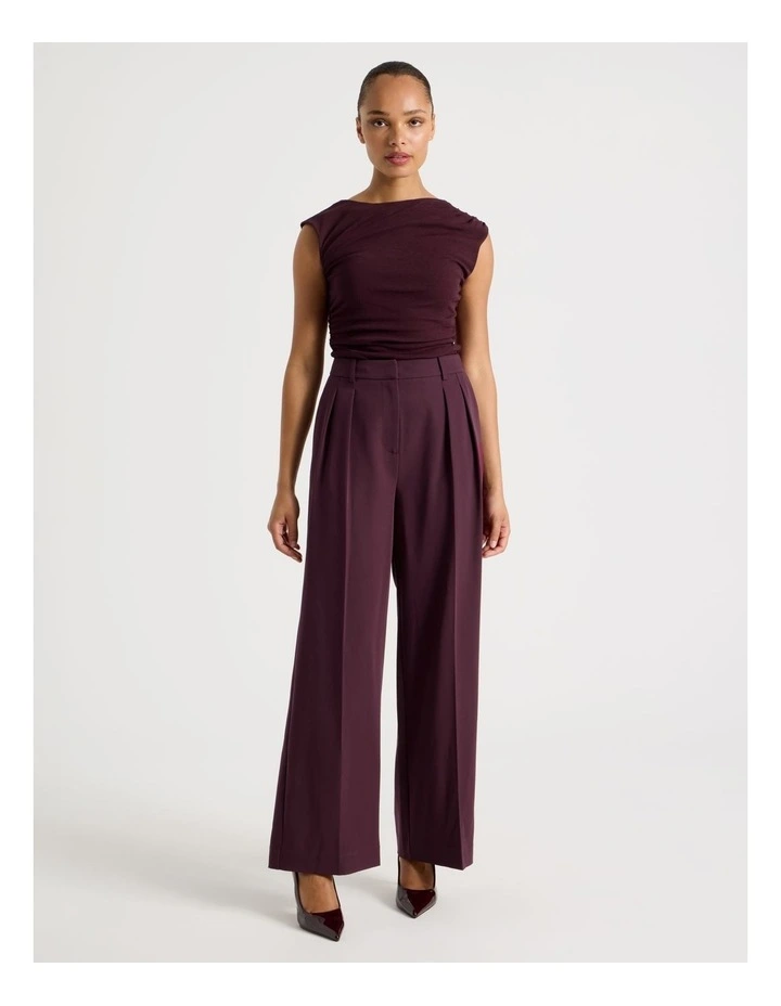 Double Pleat Wide Pants in Wine image 7