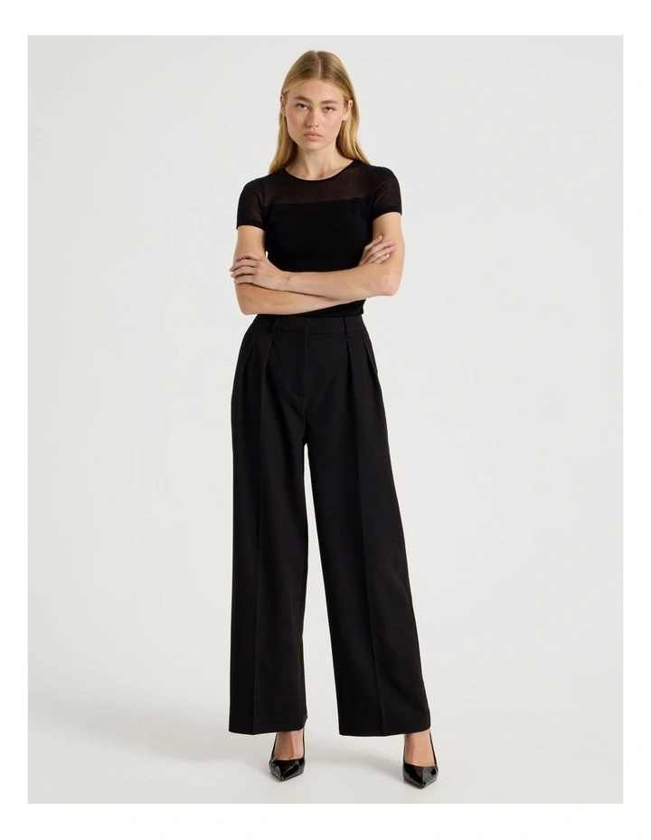 Double Pleat Wide Pants in Black image 1