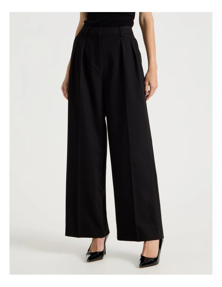 Double Pleat Wide Pants in Black image 2