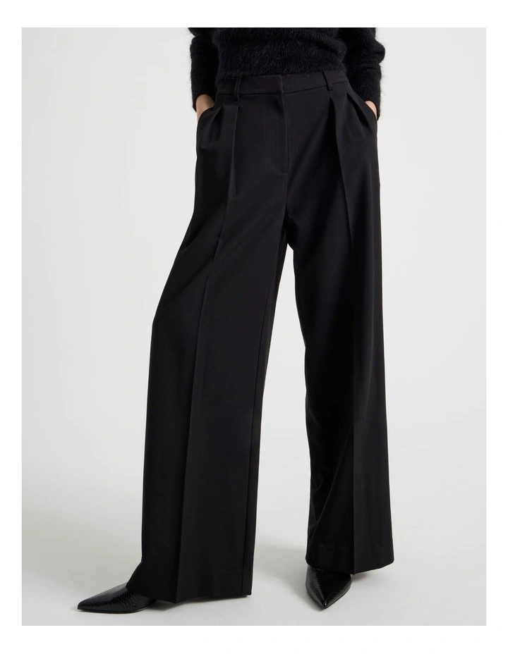 Double Pleat Wide Pants in Black image 4