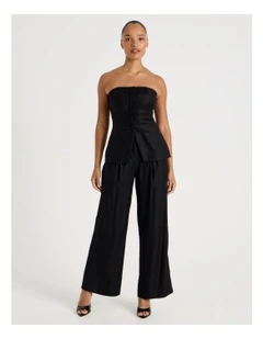 Linen Blend Wide Leg Pant in Black