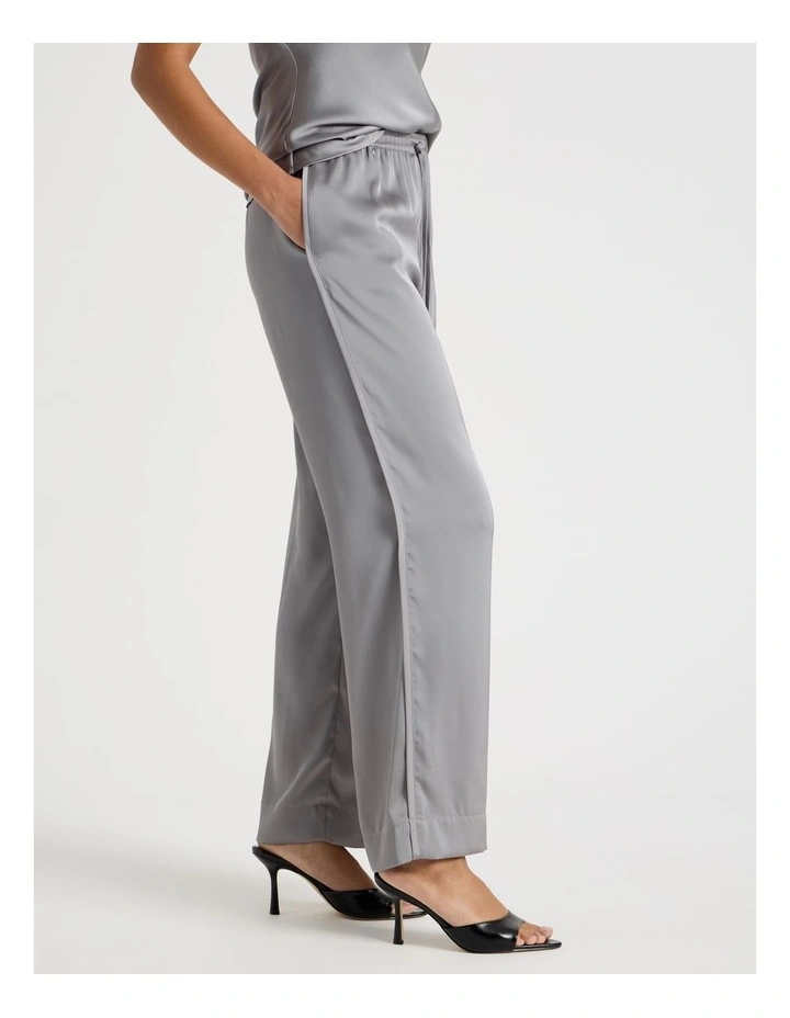 Satin Elastic Waist Wide Leg Pant in Silver Grey image 2