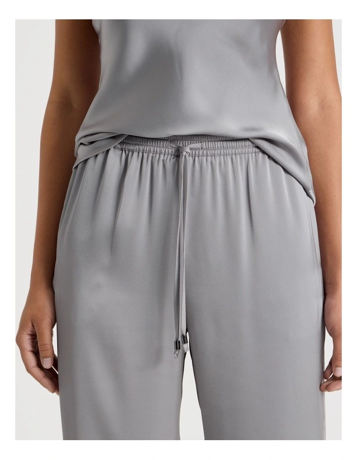 Satin Elastic Waist Wide Leg Pant in Silver Grey image 5