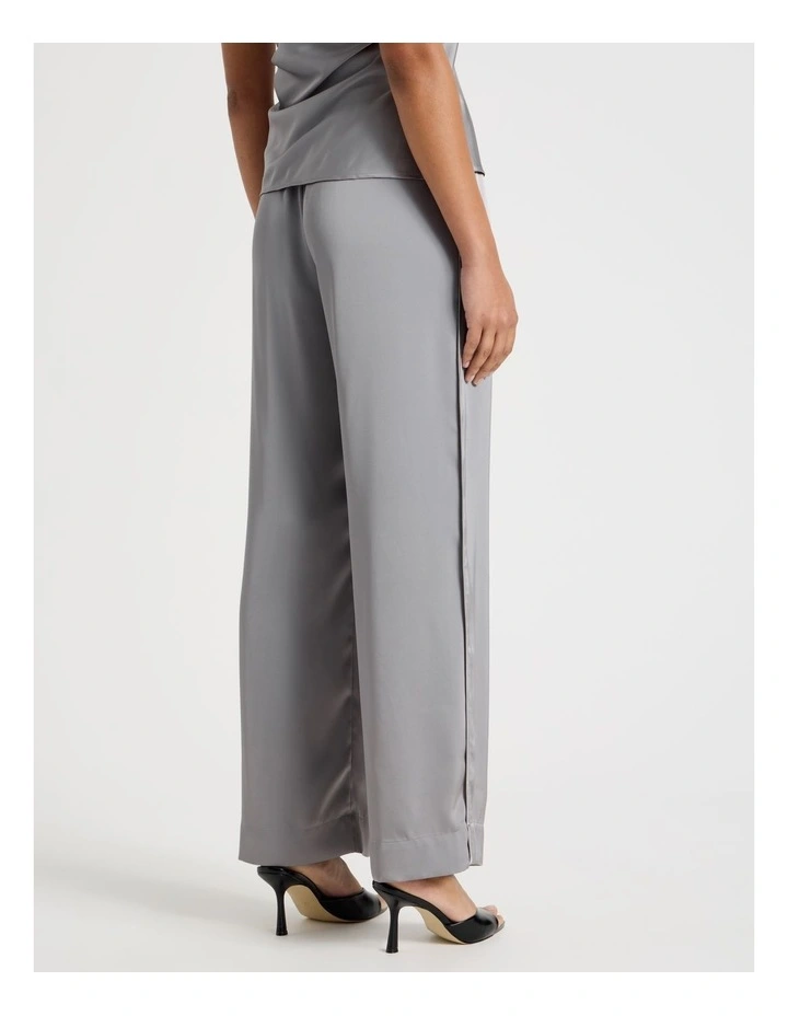 Satin Elastic Waist Wide Leg Pant in Silver Grey image 6