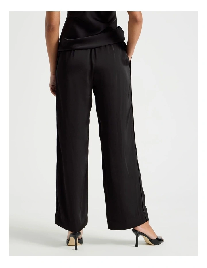 Satin Elastic Waist Wide Leg Pant in Black image 6