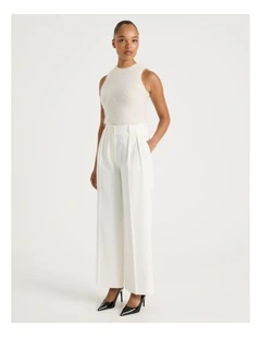 Double Pleat Wide Pants in Ivory