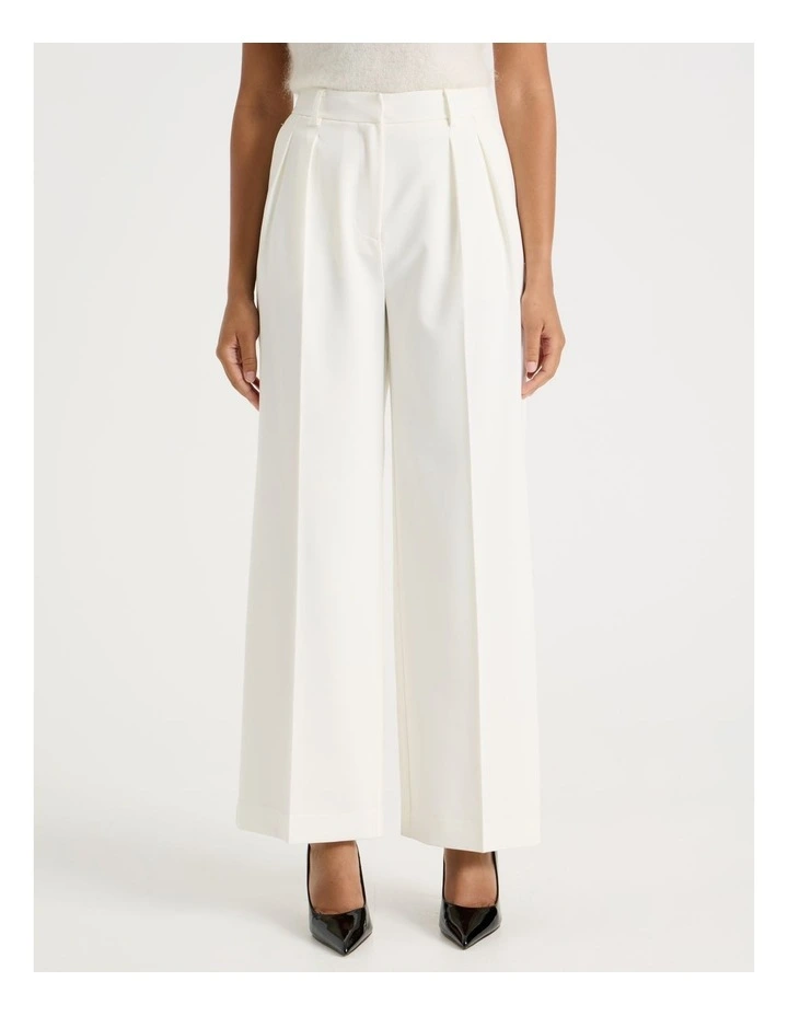 Double Pleat Wide Pants in Ivory image 2