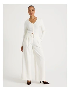 Pleated Wide Leg Pant in Cream