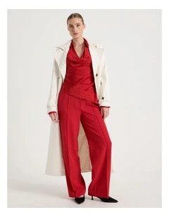 Pintuck Wide Leg Pant in Red