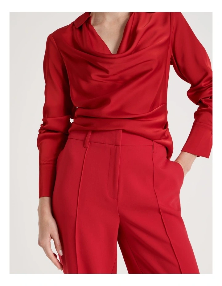 Pintuck Wide Leg Pant in Red image 3