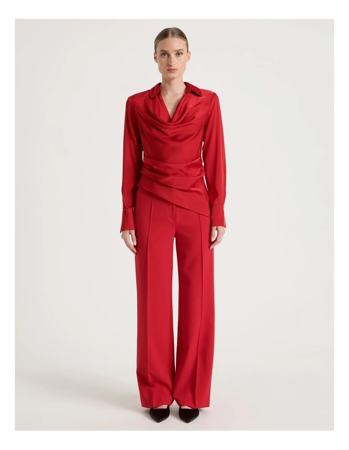 Pintuck Wide Leg Pant in Red image 7