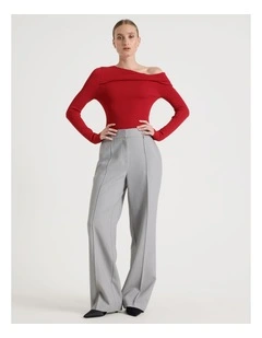 Pintuck Wide Leg Pant in Grey