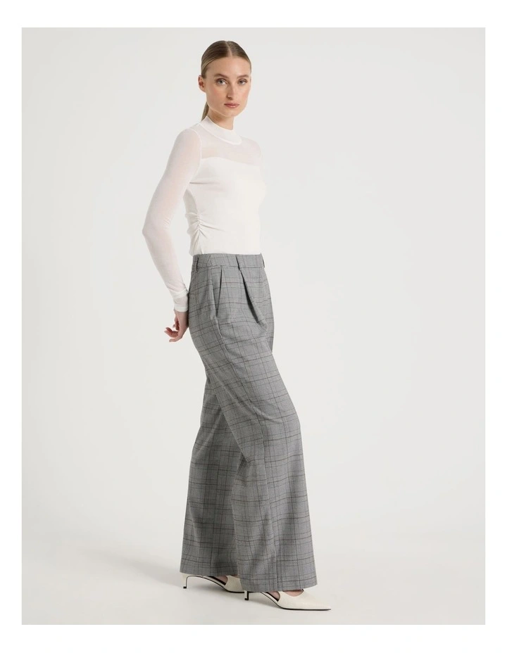 Check Wide Leg Pant in Black/White image 3