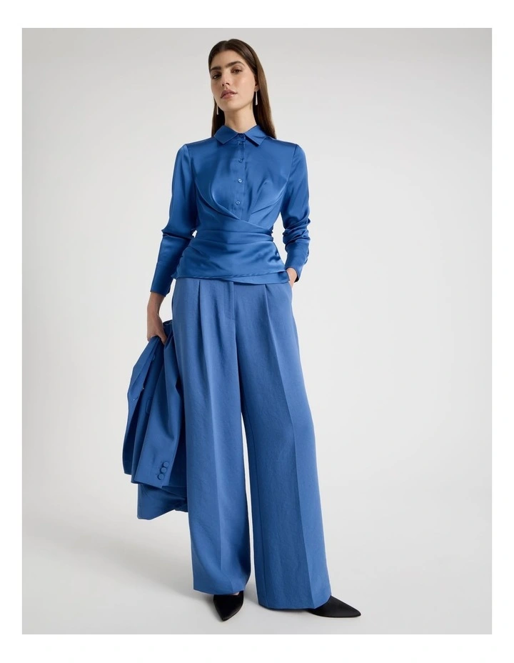 Pleat Front Wide Leg Pant in Blue image 1