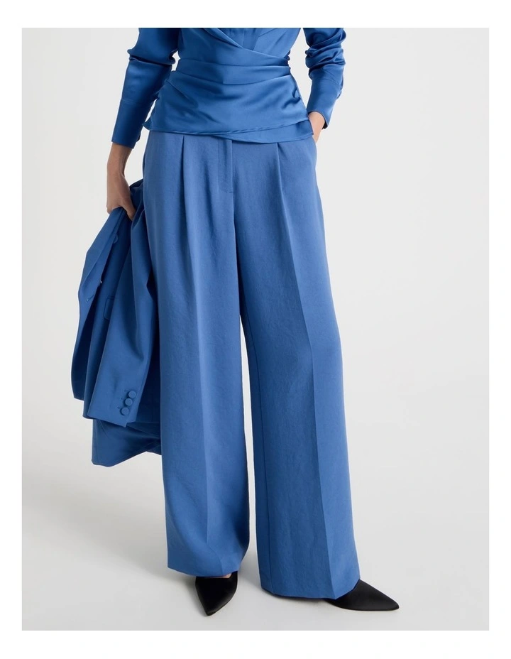 Pleat Front Wide Leg Pant in Blue image 2
