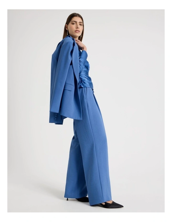 Pleat Front Wide Leg Pant in Blue image 3