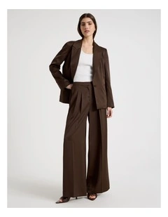 Satin Pleat Front Wide Leg Pant in Brown