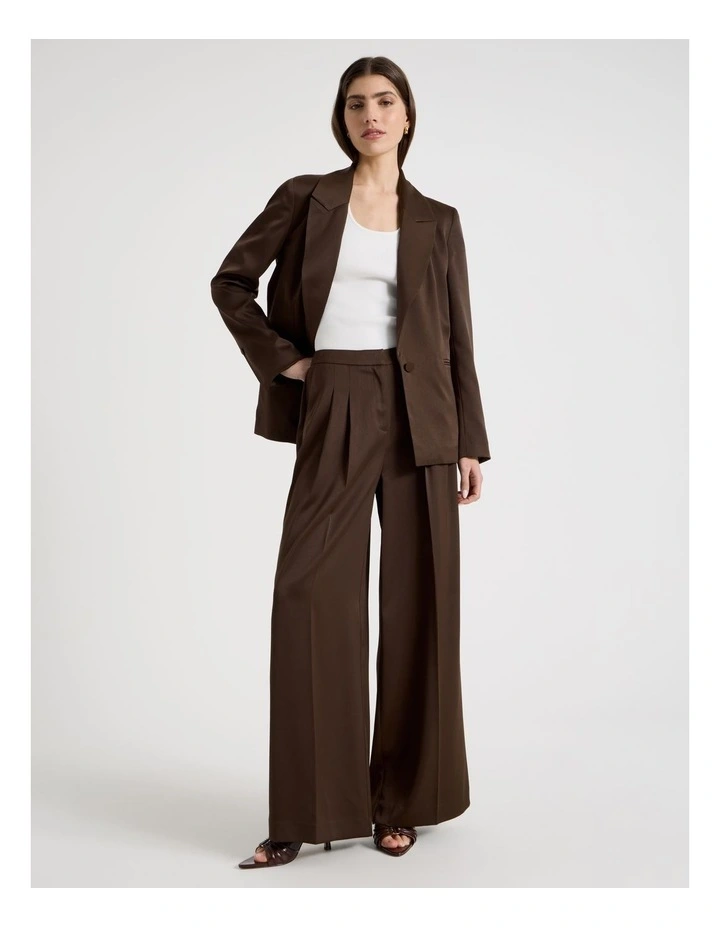 Satin Pleat Front Wide Leg Pant in Brown image 1