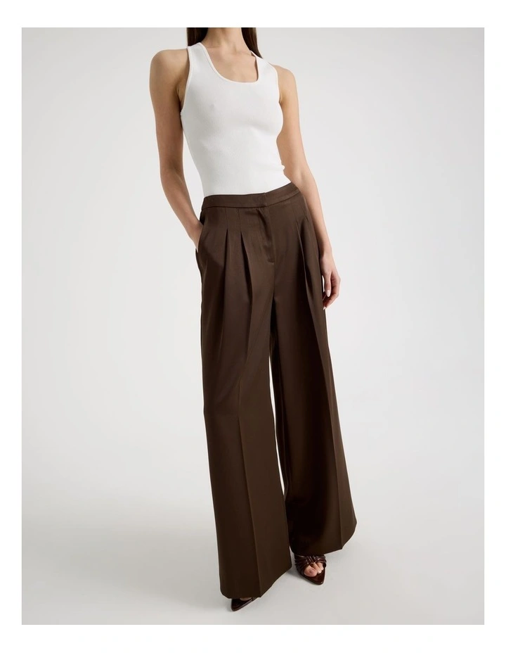 Satin Pleat Front Wide Leg Pant in Brown image 2